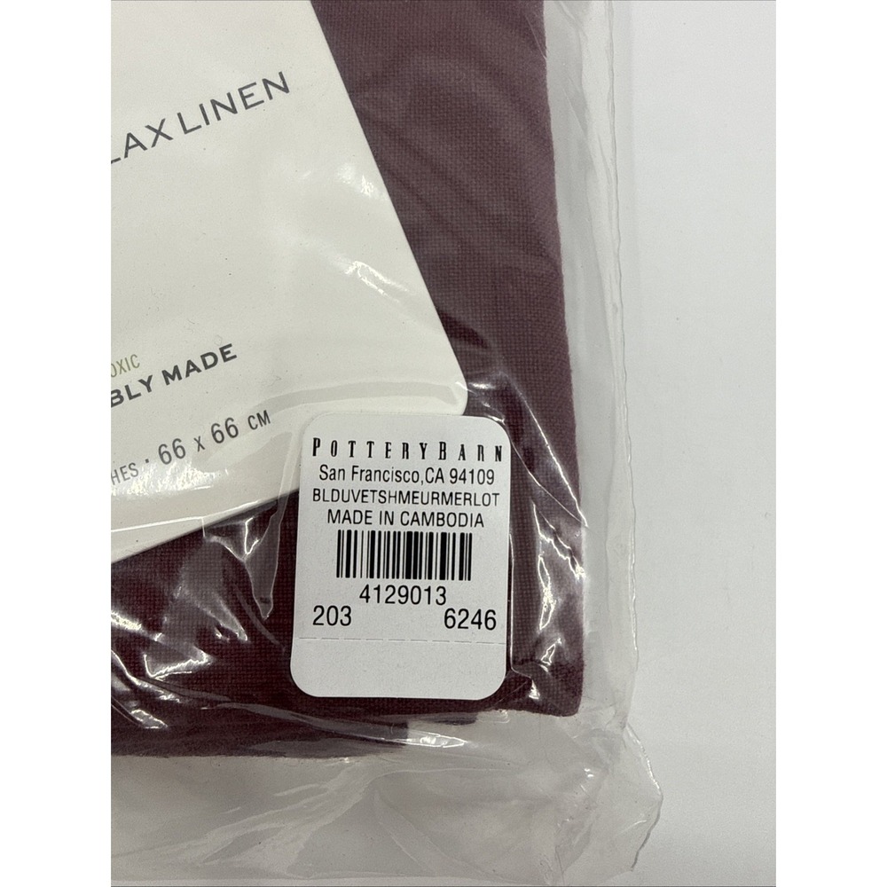 Pottery Barn Merlot Euro Belgian Flax Linen Shams Set Of 2 26"x26" NEW - Picture 6 of 6